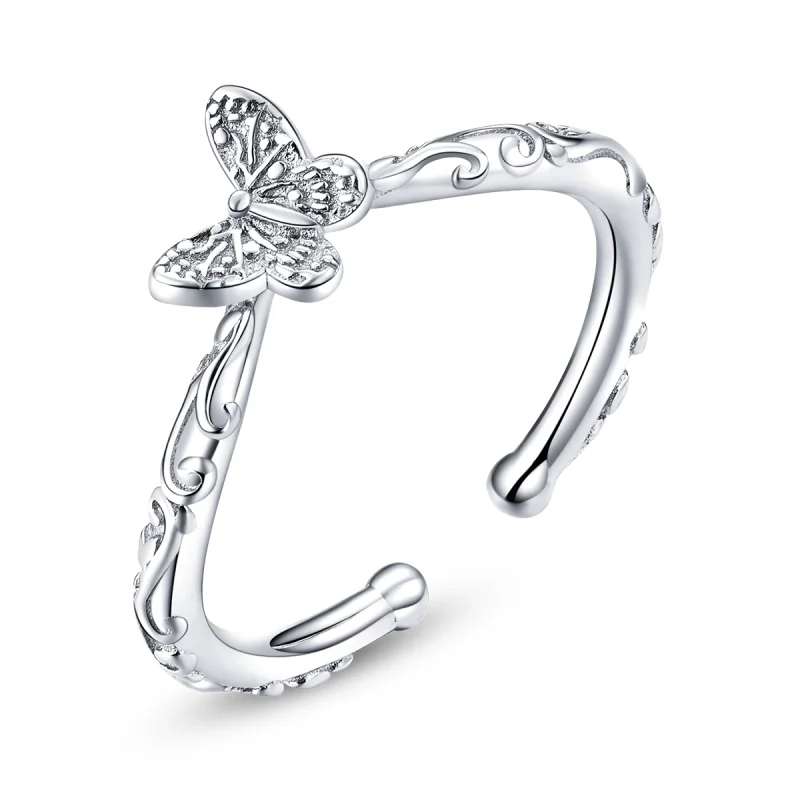 (image for) Pandora Style Silver Vintage Patterned Butterfly Open Ring - SCR634 - Product Image