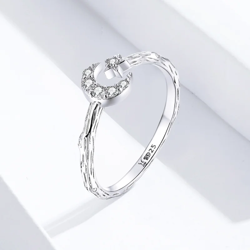 (image for) Pandora Style Silver Vintage Star Moon Open Ring - SCR638 - View 2