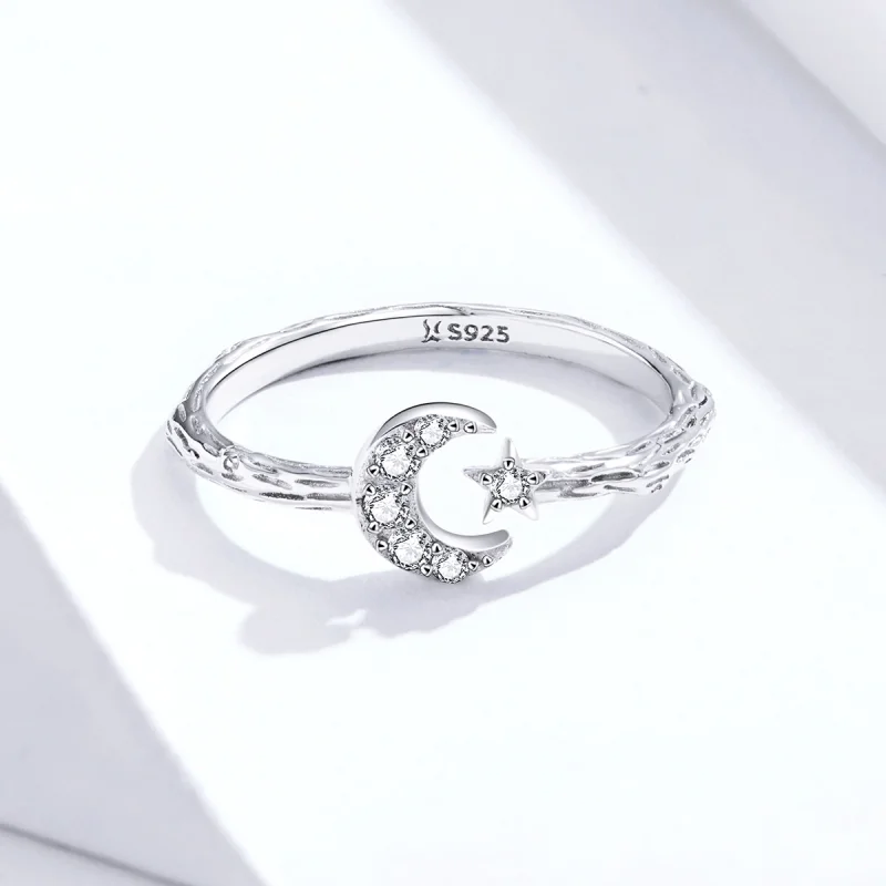 (image for) Pandora Style Silver Vintage Star Moon Open Ring - SCR638 - View 3