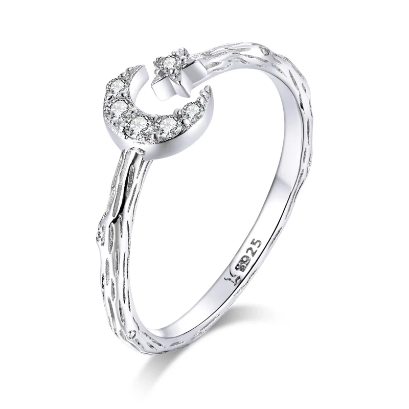 (image for) Pandora Style Silver Vintage Star Moon Open Ring - SCR638 - Product Image
