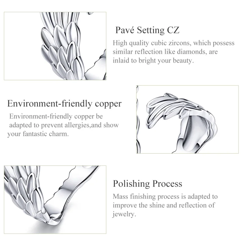 (image for) Pandora Style Silver Wings of Hope Open Ring - SCR512 - View 4