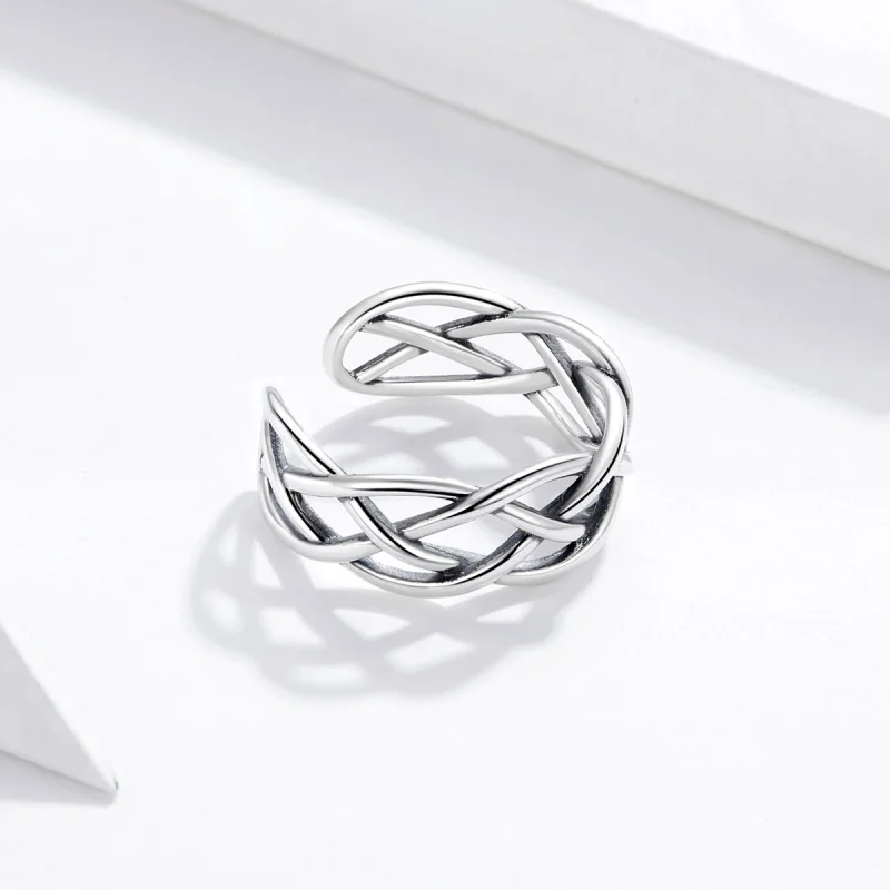 (image for) Pandora Style Silver Woven Texture Open Ring - SCR675 - View 2