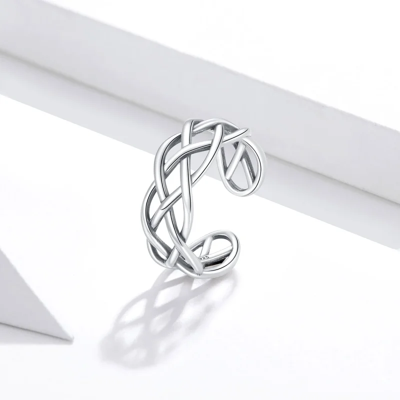 (image for) Pandora Style Silver Woven Texture Open Ring - SCR675 - View 3