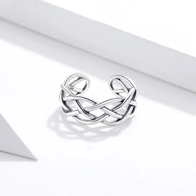 (image for) Pandora Style Silver Woven Texture Open Ring - SCR675 - View 4