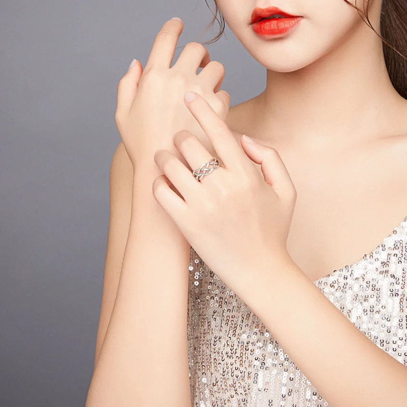 (image for) Pandora Style Silver Woven Texture Open Ring - SCR675 - View 6