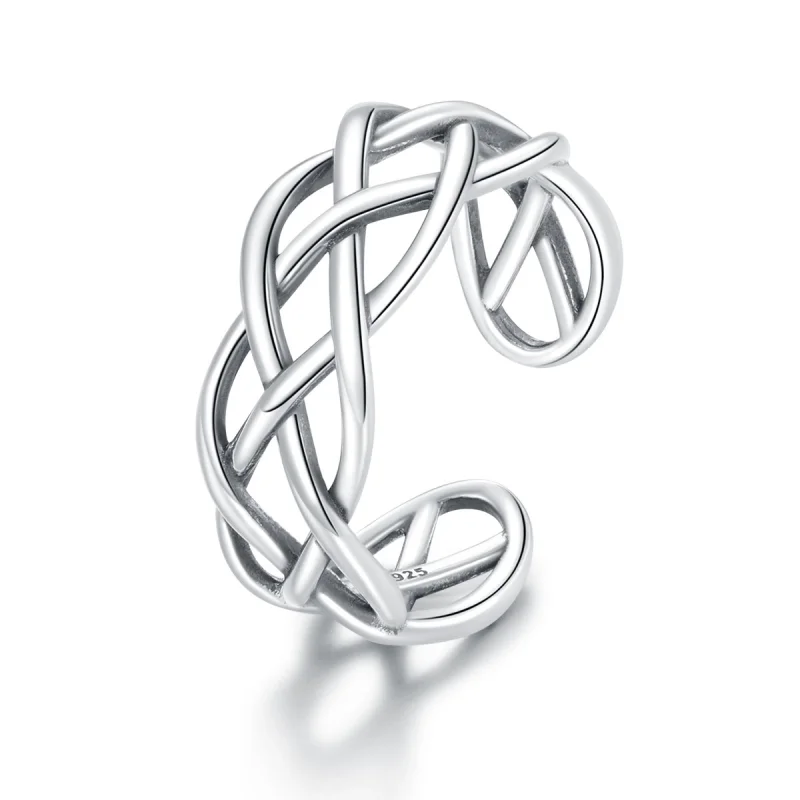 (image for) Pandora Style Silver Woven Texture Open Ring - SCR675 - Product Image