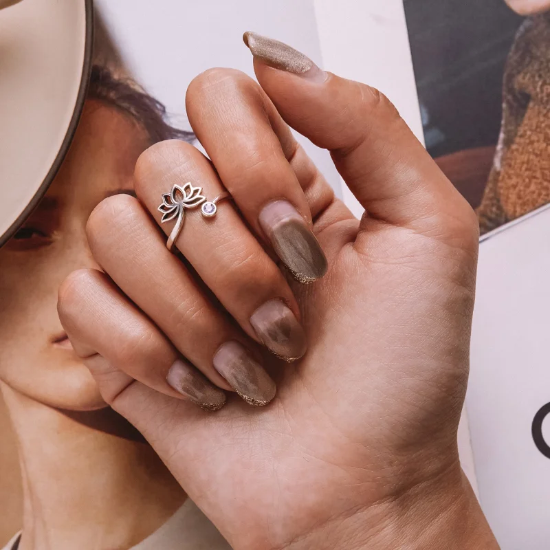 (image for) Pandora Style Simple Lotus Open Ring - SCR821 - View 7