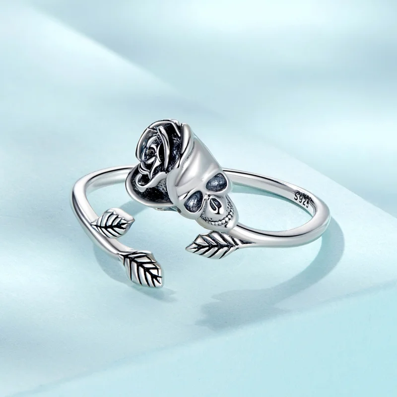 (image for) Pandora Style Skull Rose Open Ring - SCR879 - View 3