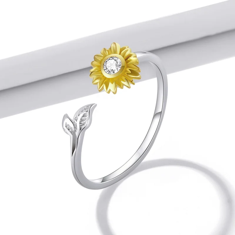 (image for) Pandora Style Sun Flower Open Ring - BSR213 - View 2