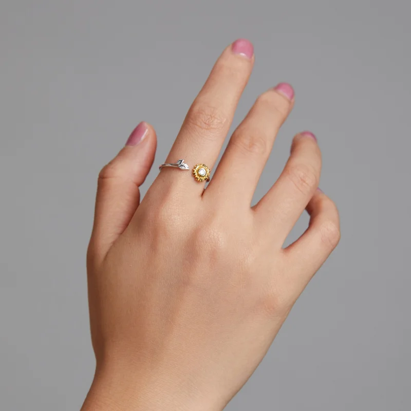 (image for) Pandora Style Sun Flower Open Ring - BSR213 - View 6