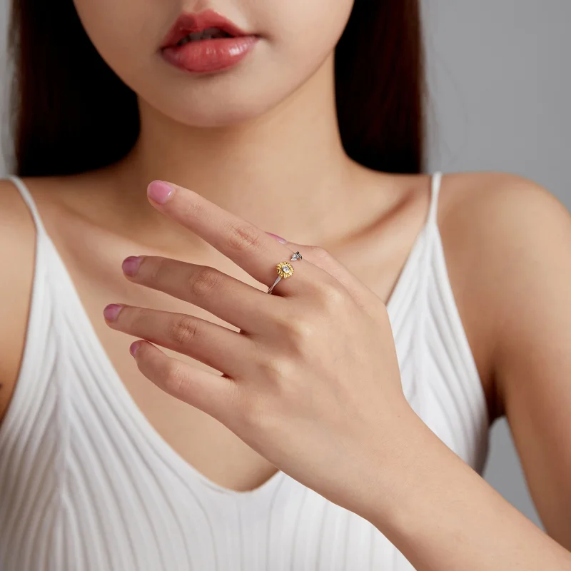 (image for) Pandora Style Sun Flower Open Ring - BSR213 - View 7