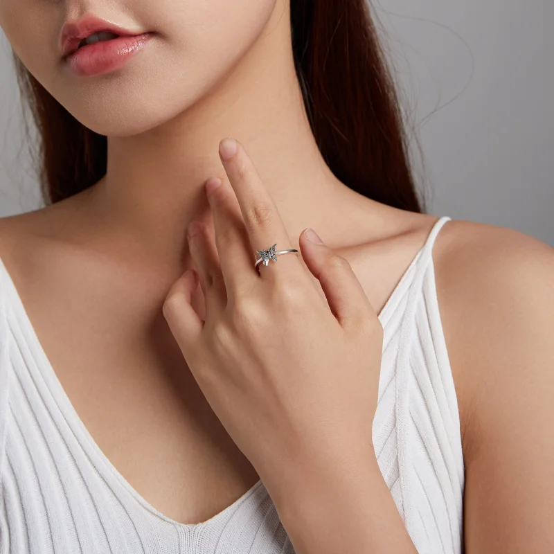 (image for) Pandora Style Swallowtail Butterfly Open Ring - BSR195 - View 7