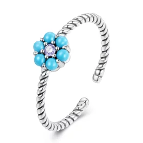 Pandora Style Turquoise Florets Open Ring - SCR884 Pandora Style Turquoise Florets Open Ring - SCR884
