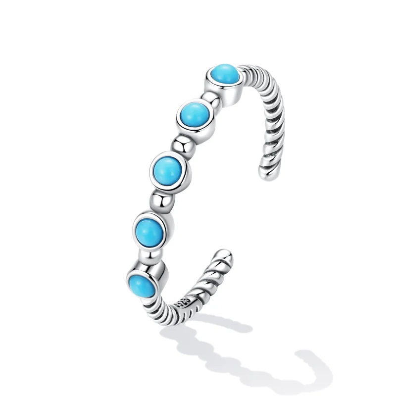 (image for) Pandora Style Turquoise Twist Open Ring - SCR823 - View 2