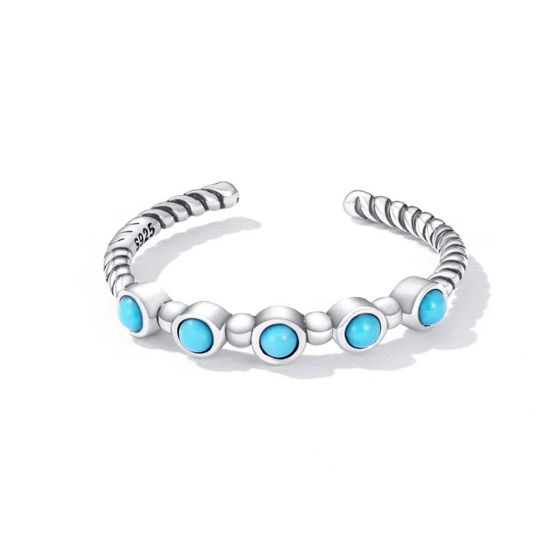(image for) Pandora Style Turquoise Twist Open Ring - SCR823 - View 3
