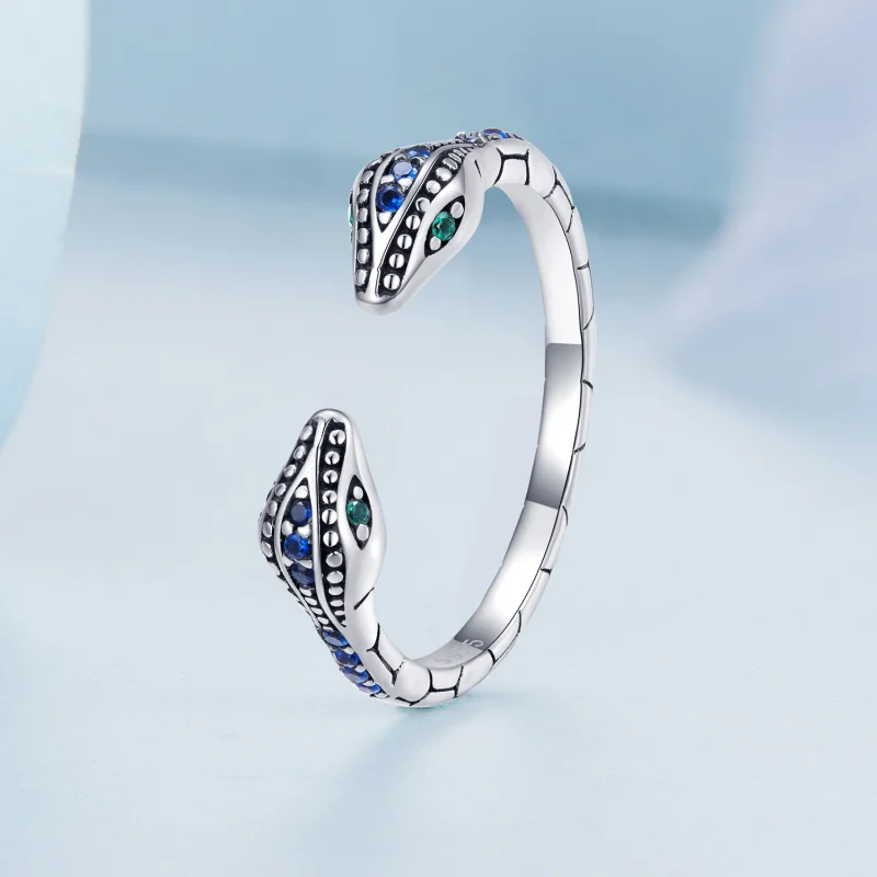 (image for) Pandora Style Two-Headed Snake Open Ring - BSR317-BU - View 2