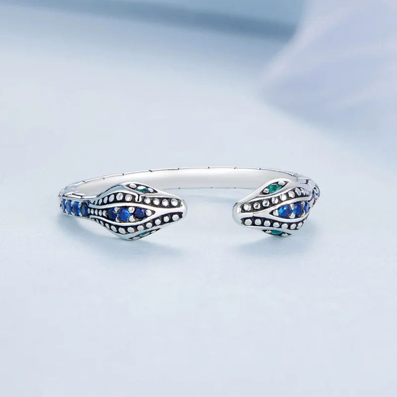 (image for) Pandora Style Two-Headed Snake Open Ring - BSR317-BU - View 3