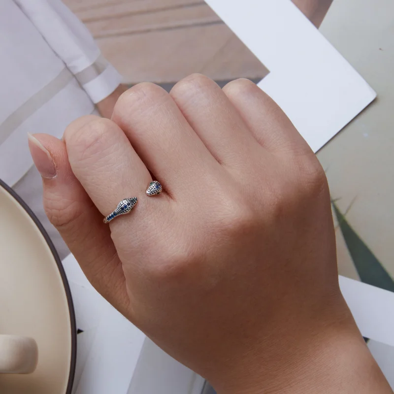 (image for) Pandora Style Two-Headed Snake Open Ring - BSR317-BU - View 5