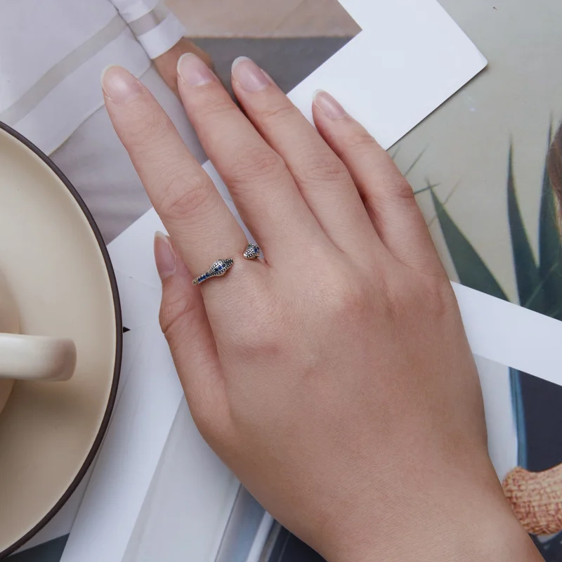 (image for) Pandora Style Two-Headed Snake Open Ring - BSR317-BU - View 6