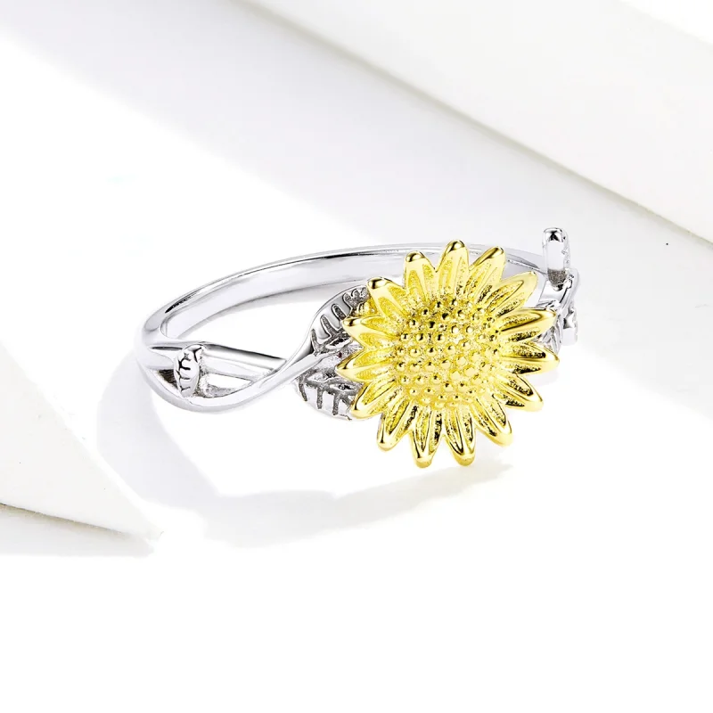 (image for) Pandora Style Two Tone Bicolor Golden Sunflowers Open Ring - SCR596 - View 2