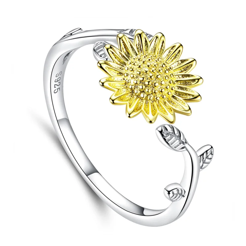 (image for) Pandora Style Two Tone Bicolor Golden Sunflowers Open Ring - SCR596 - Product Image