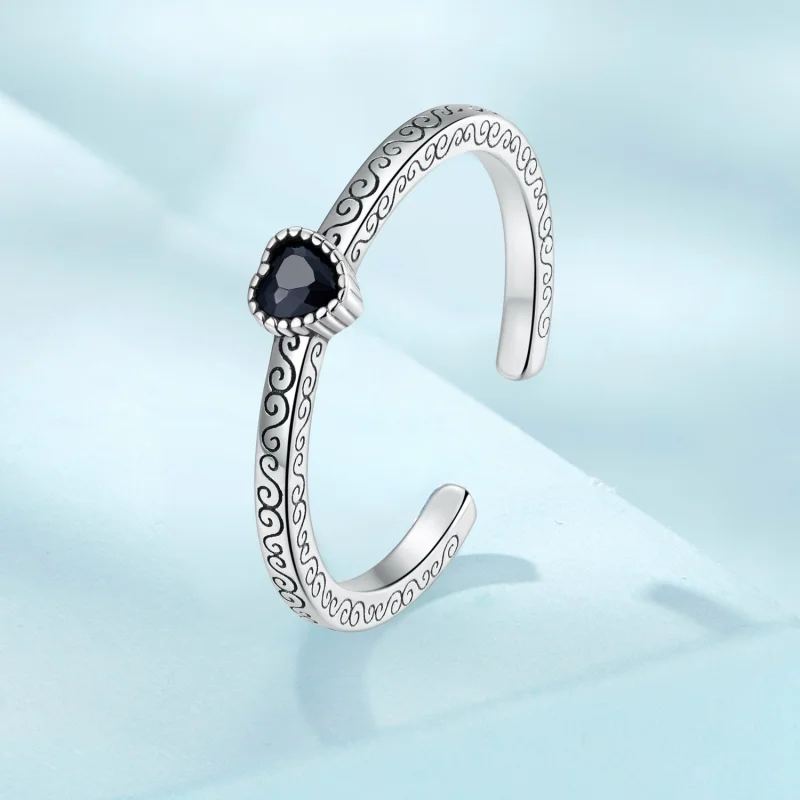 (image for) Pandora Style Vintage Black Zircon Open Ring - SCR878 - View 2
