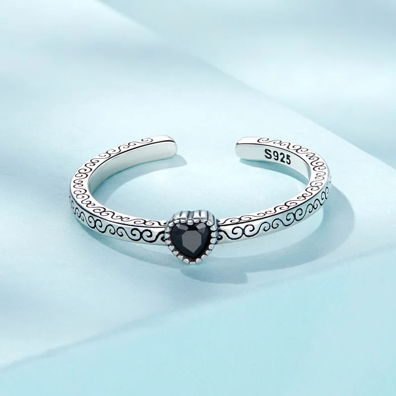 (image for) Pandora Style Vintage Black Zircon Open Ring - SCR878 - View 3