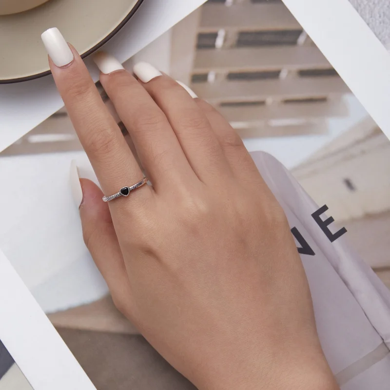 (image for) Pandora Style Vintage Black Zircon Open Ring - SCR878 - View 5