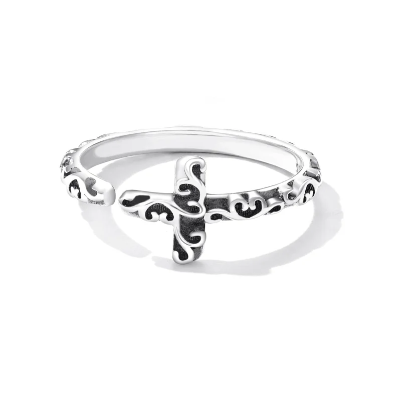 (image for) Pandora Style Vintage Cross Open Ring - VSR162 - View 2
