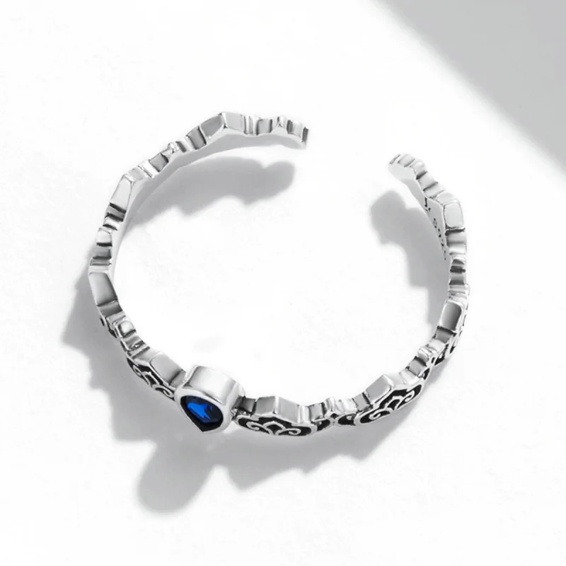 (image for) Pandora Style Vintage Pattern - Droplet Blue Stone Open Ring - SCR767 - View 4