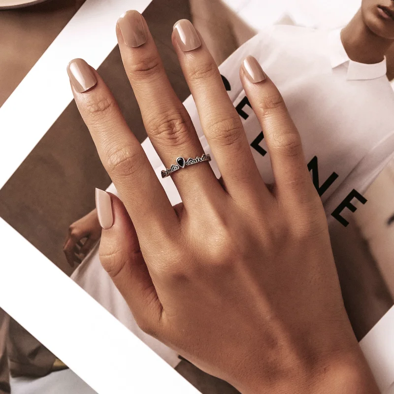 (image for) Pandora Style Vintage Pattern - Droplet Blue Stone Open Ring - SCR767 - View 5