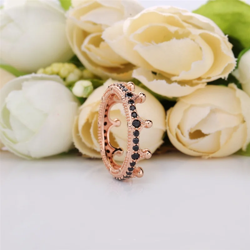 (image for) Enchanted Crown Ring, PANDORA Rose™ & Black Crystal - 187087NCK - View 2