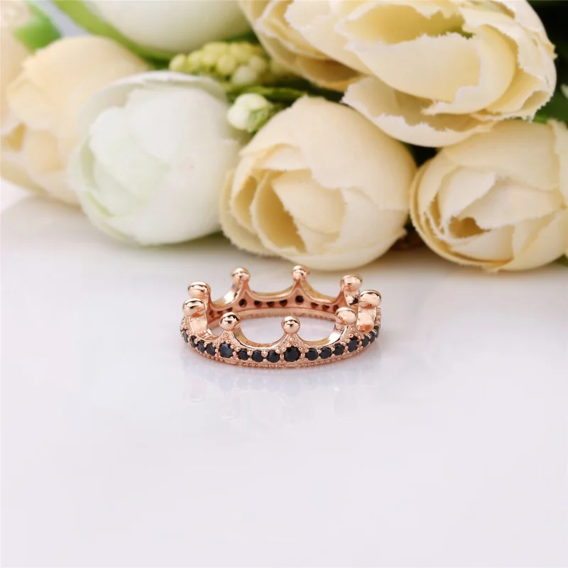 (image for) Enchanted Crown Ring, PANDORA Rose™ & Black Crystal - 187087NCK - View 3