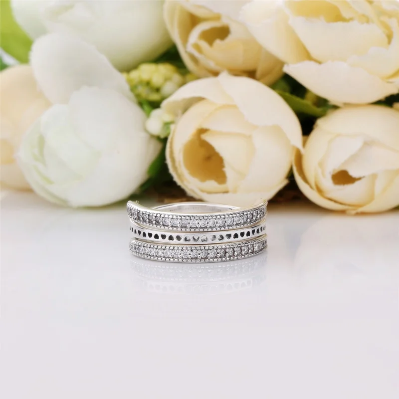 (image for) Flipping Hearts of PANDORA Ring, Clear CZ - 197404CZ - View 2