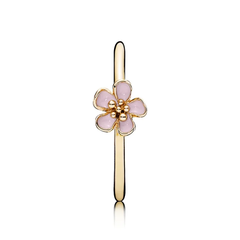 (image for) PANDORA Cherry Blossom Stackable Ring, Pink & 14K Gold Ring - 150174EN40 - View 2