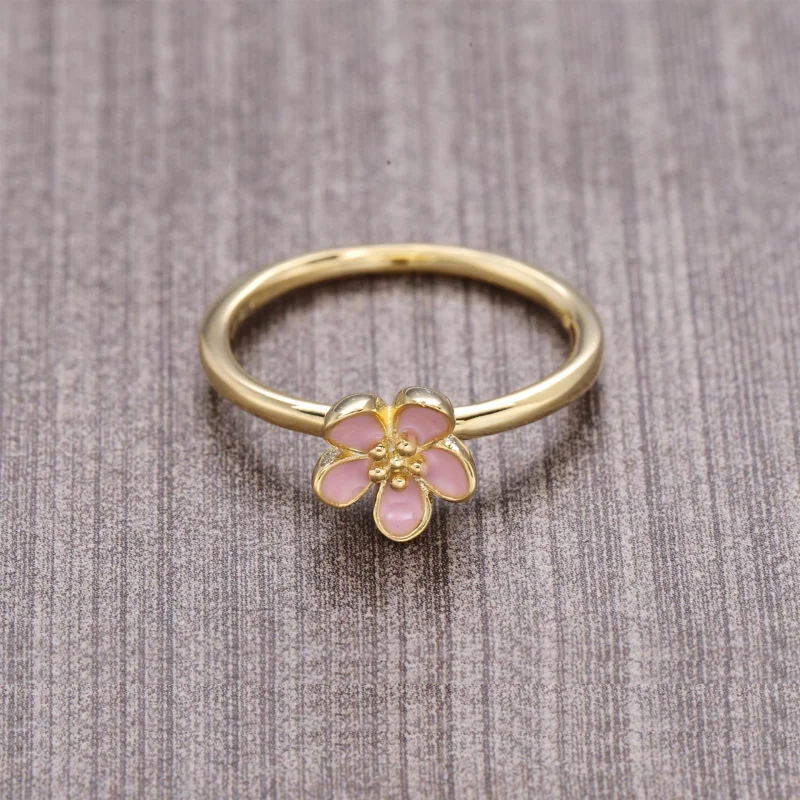 (image for) PANDORA Cherry Blossom Stackable Ring, Pink & 14K Gold Ring - 150174EN40 - View 3