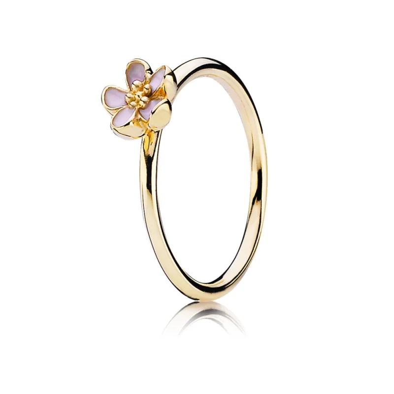 (image for) PANDORA Cherry Blossom Stackable Ring, Pink & 14K Gold Ring - 150174EN40 - Product Image