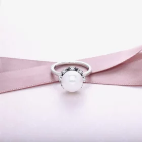 PANDORA Everlasting Grace Stackable Ring, Pearl & Clear Cz - 190916P PANDORA Everlasting Grace Stackable Ring, Pearl & Clear Cz - 190916P