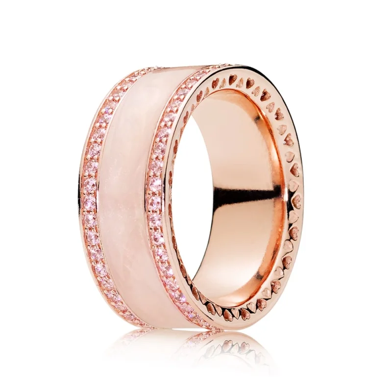 (image for) PANDORA Rose™ Cream Enamel Clear CZ Hearts of PANDORA Ring - 181024EN95 - Product Image