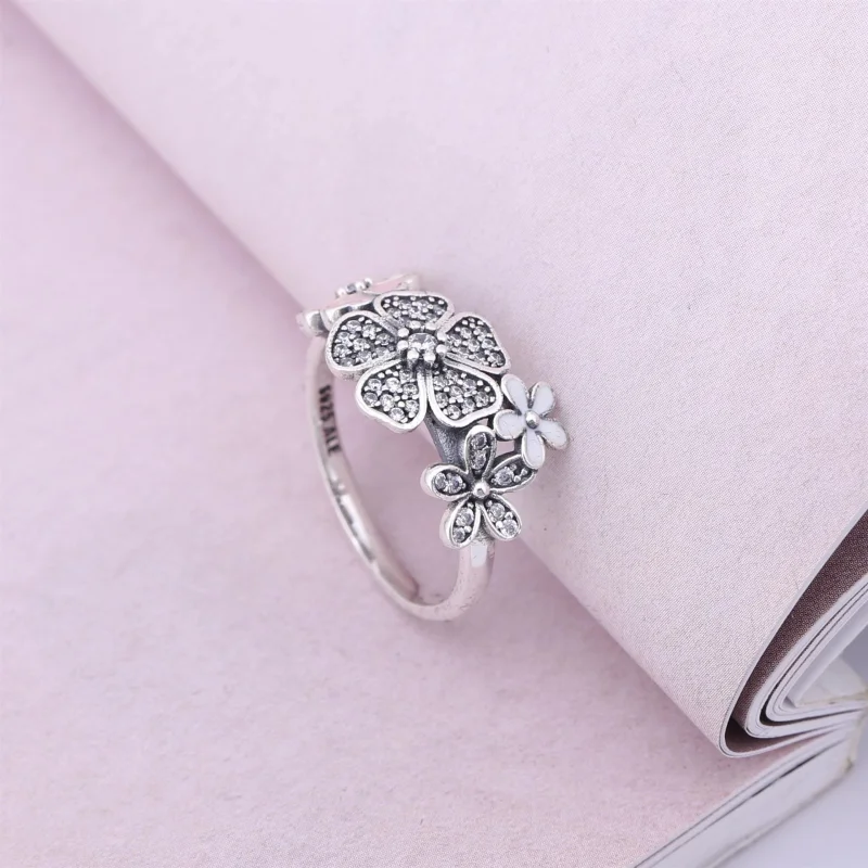 (image for) PANDORA Shimmering Bouquet, White Enamel Clear Cz Rings - 190984CZ - View 2