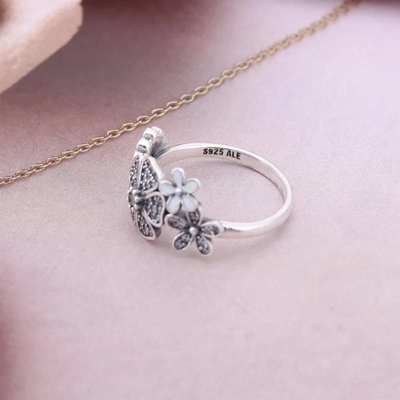 (image for) PANDORA Shimmering Bouquet, White Enamel Clear Cz Rings - 190984CZ - View 3