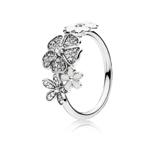 (image for) PANDORA Shimmering Bouquet, White Enamel Clear Cz Rings - 190984CZ