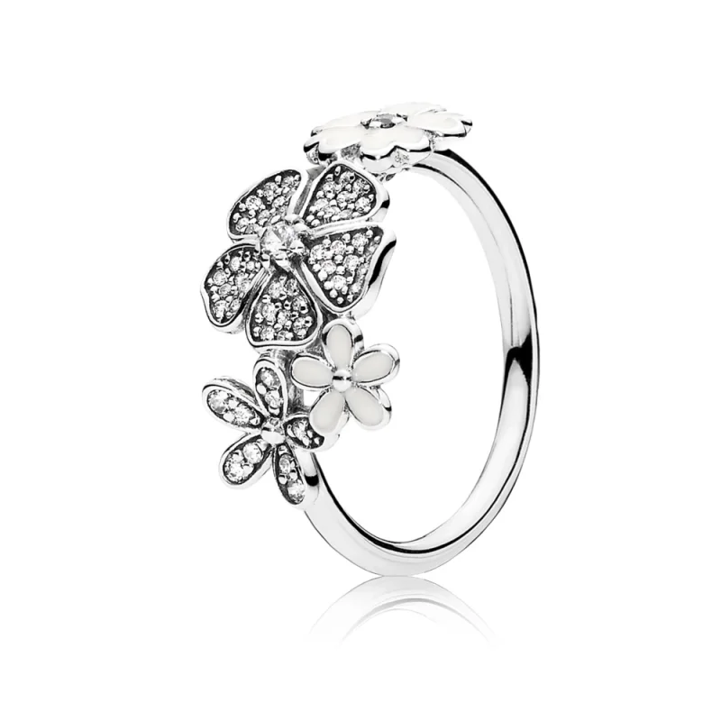 (image for) PANDORA Shimmering Bouquet, White Enamel Clear Cz Rings - 190984CZ - Product Image