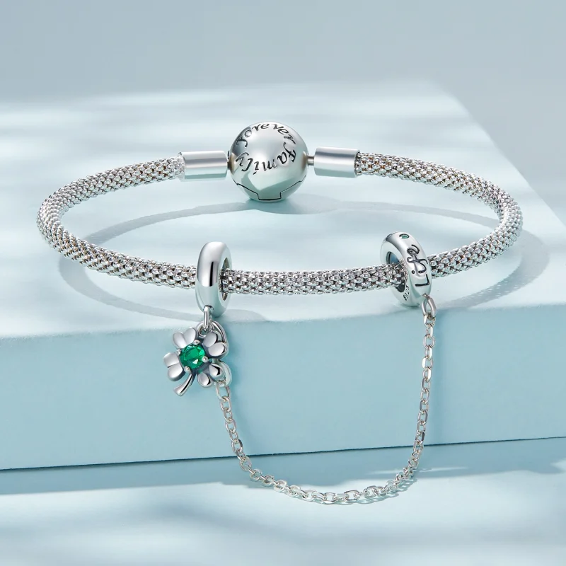 (image for) Pandora Style Four Leaf Clover Safety Chain - SCC2372 - View 3