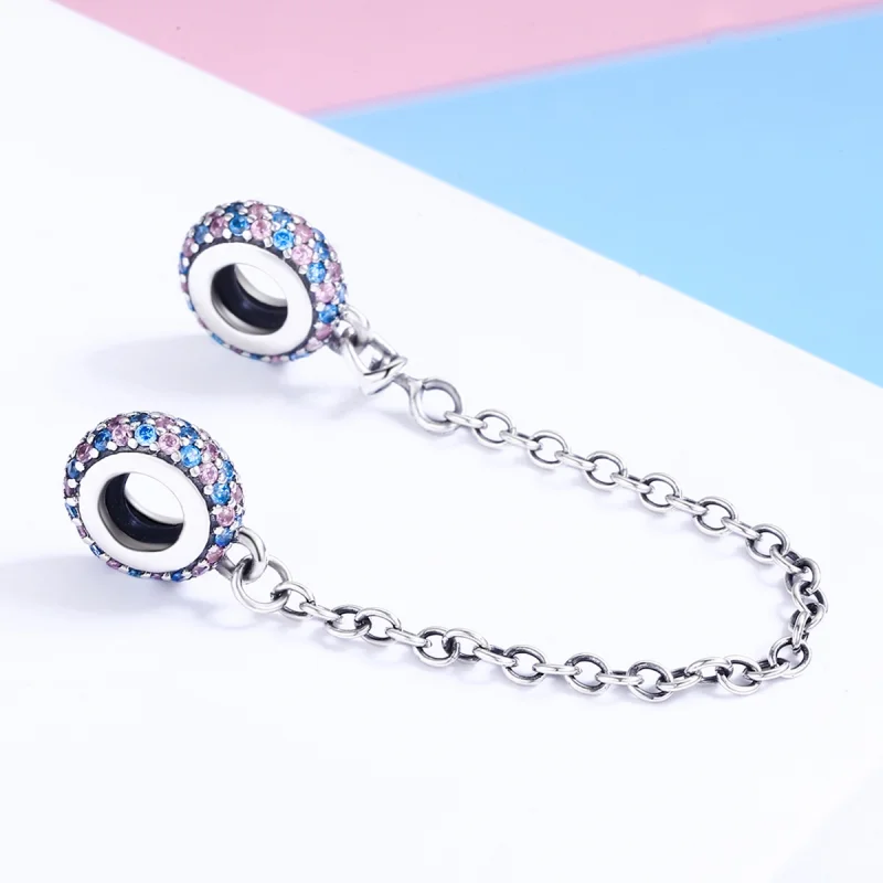 (image for) Pandora Style Pink Blue Miracle Safety Chain - SCC379 - View 4