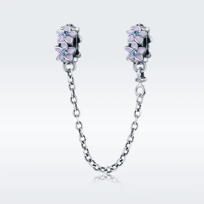 (image for) Pandora Style Purple Blossom 925 Sterling Silver Safety Chain with Zirconia - SC - View 2