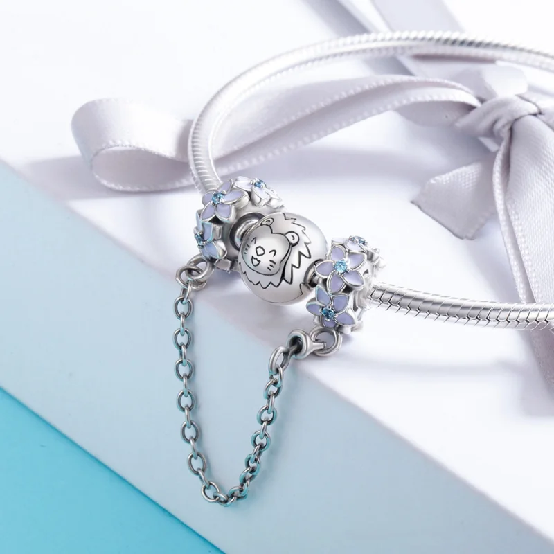 (image for) Pandora Style Purple Blossom 925 Sterling Silver Safety Chain with Zirconia - SC - View 4