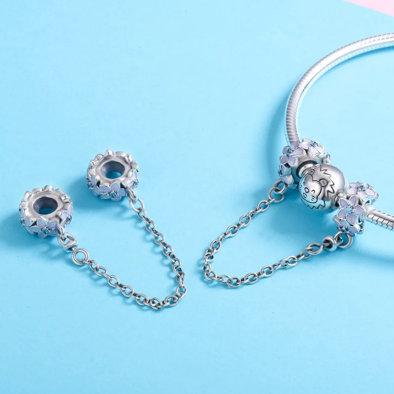 (image for) Pandora Style Purple Blossom 925 Sterling Silver Safety Chain with Zirconia - SC - View 5