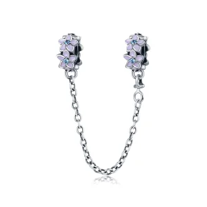 (image for) Pandora Style Purple Blossom 925 Sterling Silver Safety Chain with Zirconia - SCC602