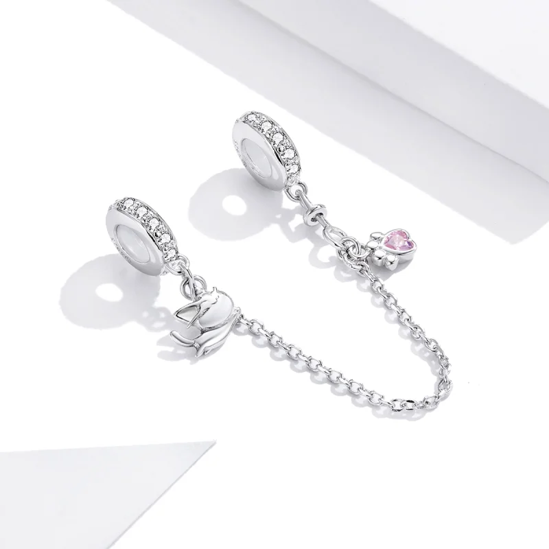 (image for) Pandora Style Silver Cat And Claw Safety Chain - BSC243 - View 3